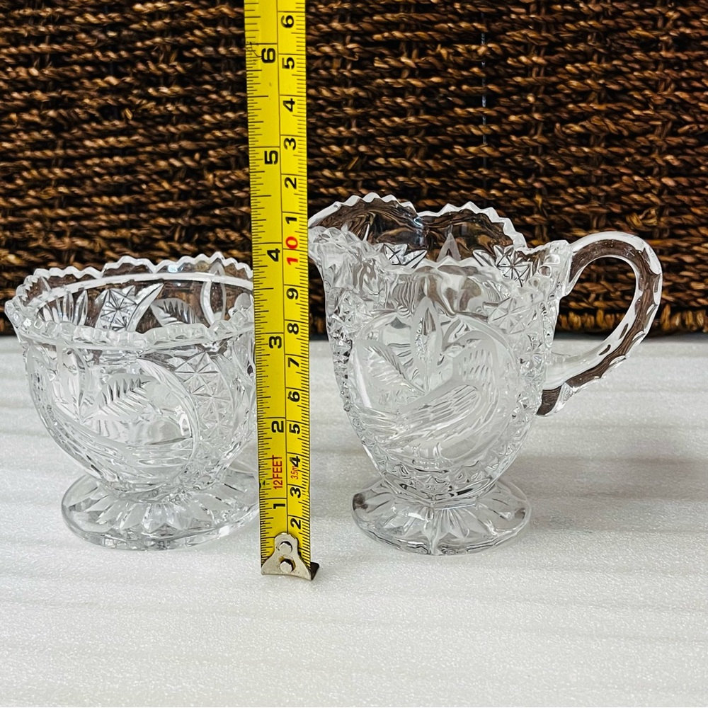 Vintage Hoffbauer Byrdes Lead Crystal Sugar and Creamer Set - Bird Motif - Picture 7 of 9